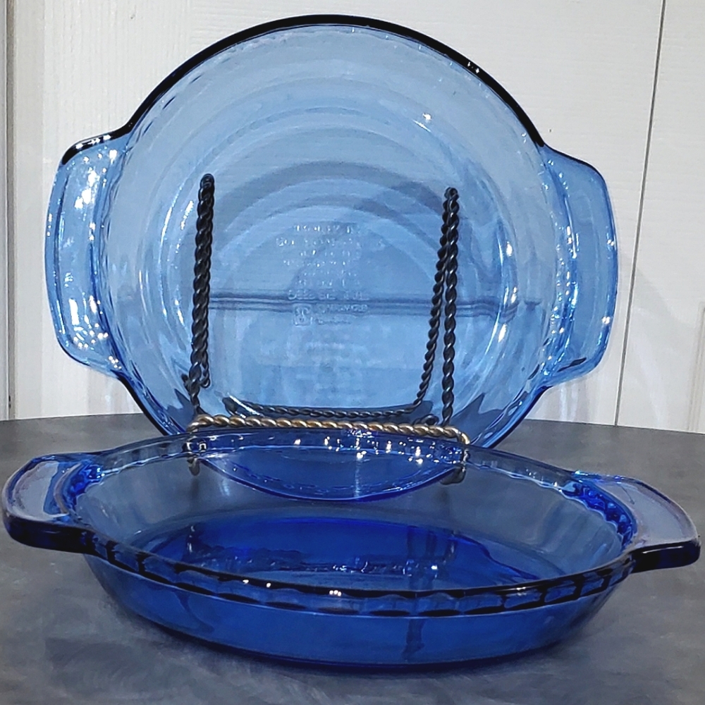 Vtg Pyrex Originals Cobalt Blue 9 1/2" Glass Pie Baking 🥧 Dish 🇺🇸 - Picture 4 of 6